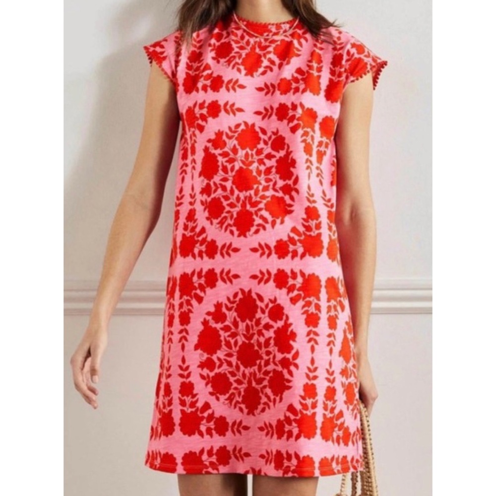 Boden Floral Print Trim Detail Posy Pink T Shirt Dress Size 6 Regular